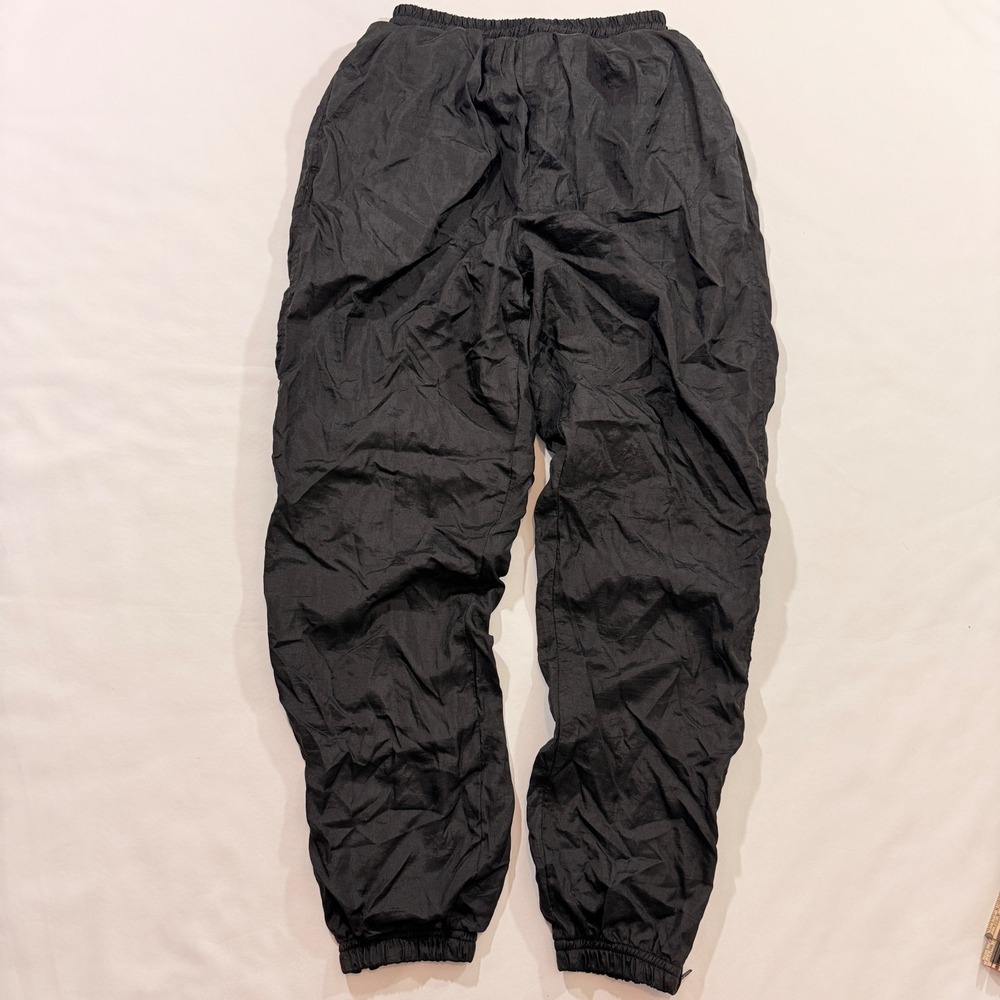 Vintage Track Pants Mens Medium Black 90s Nylon Lined Ankle Zip Windbreaker